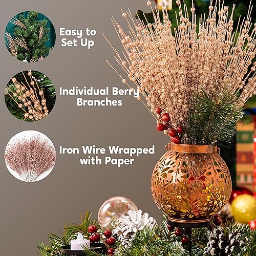 Vista 20 de Joiedomi 24 adornos artificiales de tallo de bayas de Navidad, palitos decorativos de cuentas, ramitas brillantes, para decoración de árbol de Azul