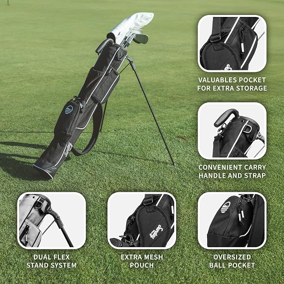 Sunday Golf - Lightweight Sunday Golf Bag with Strap and Stand - Easy to Carry and Durable Pitch n Putt Golf Bag - Golf Stand Bag for Driving Range, Par 3 and Executive Courses - 80cm