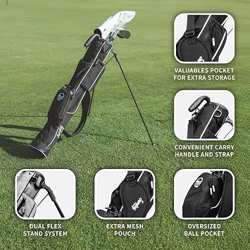 Sunday Golf - Lightweight Sunday Golf Bag with Strap and Stand - Easy to Carry and Durable Pitch n Putt Golf Bag - Golf Stand Bag for Driving Range, Par 3 and Executive Courses - 80cm