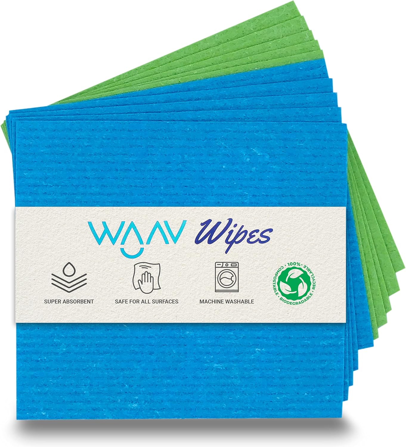WAAV Organic Reusable Sponge Dish Cloths for Household Cleaning, Sustainable Alternatives to Paper Towels, Biodegradable, Super Absorbent and Machine Washable Cleaner Rags (Pack of 10 Wipes) : Health & Household