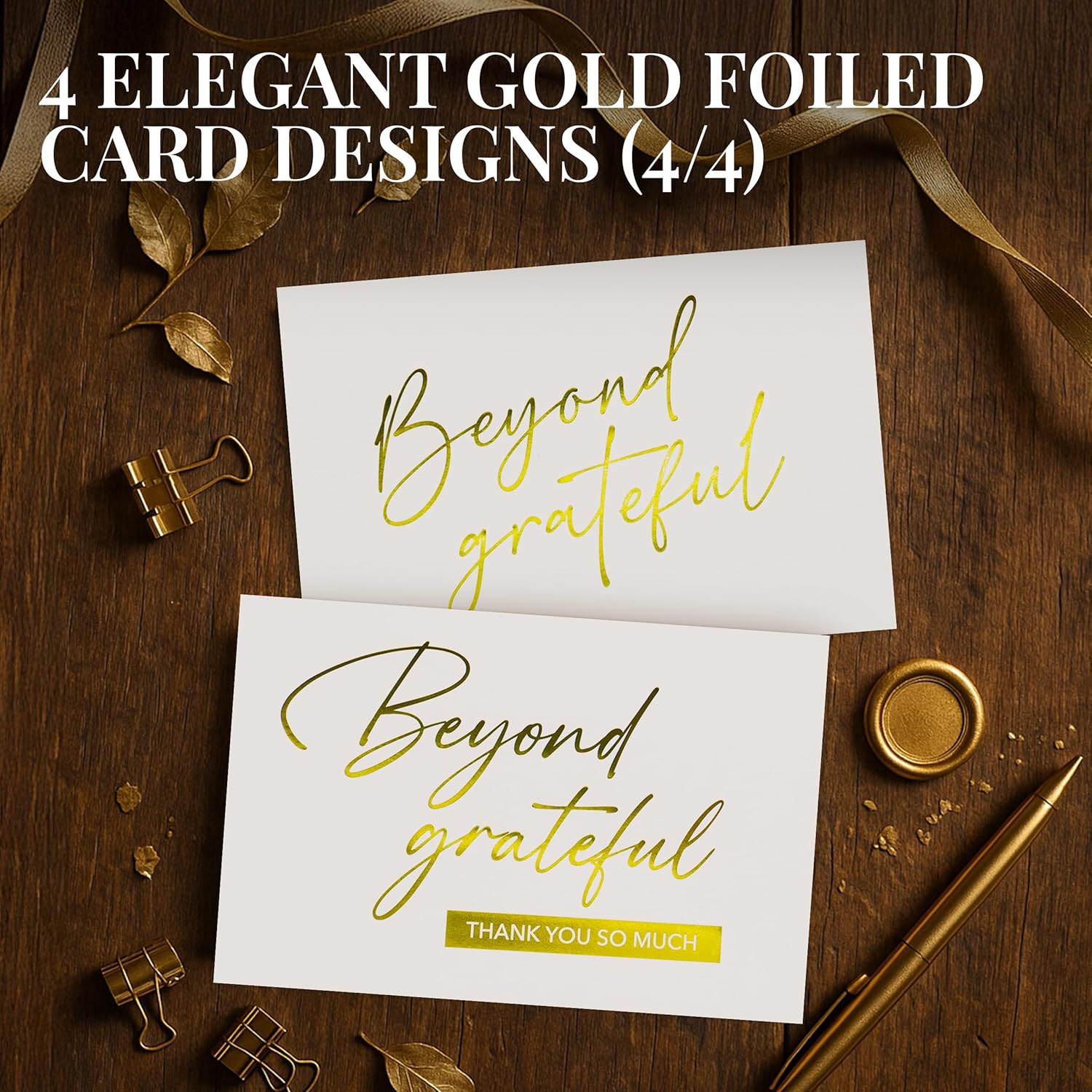 Decorably 40 Pack Gold Foiled 6x4in Beyond Grateful Cards with Envelopes & Stickers, 4 Elegant Designs for Friends, Family & Loved Ones, Blank Inside - Bridal Shower, Wedding, Thank You, Business - Image 5