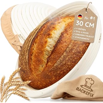 Backefix Round Proofing Basket 30 cm Large Round Proofing Basket for Large Breads up to 1800 g Dough With Linen Cloth for Even Fermentation Made from Natural Food-Grade Wicker Accessories for Baking Bread