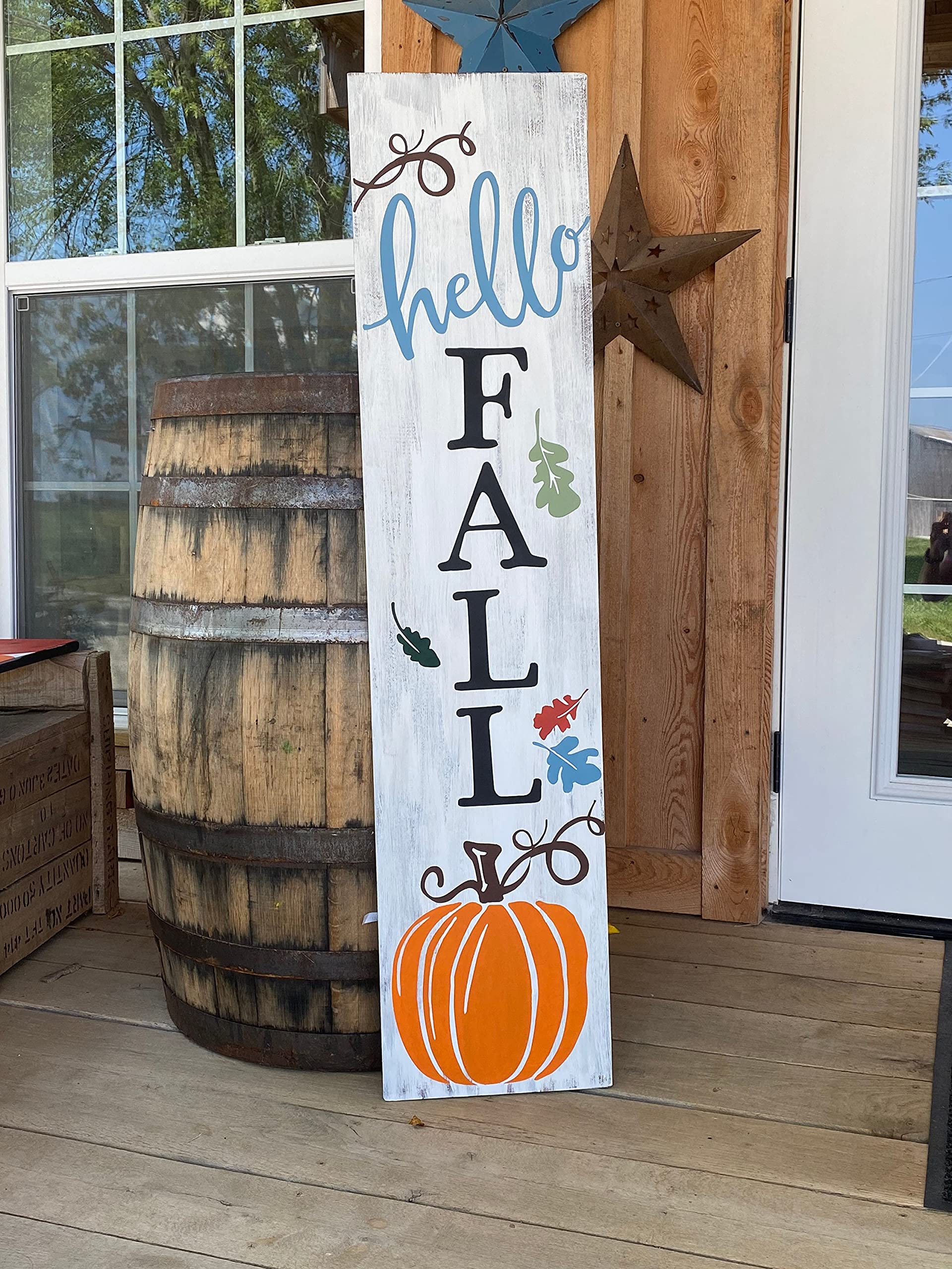 HOUVSSEN Hello Fall Porch Sign Fall Pumpkin Porch Sign Wood Sign Halloween Decor Metal Tin Signs 8x12 Inch Tin Sign/Poster Metal,Tinsign