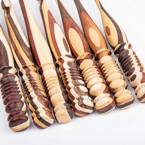 Miniatura 2 de INTAJ - Juego de ganchos de ganchillo de madera hecha a mano para tejidos, agujas de ganchillo de palisandro, agujas de tejer para crocheting de