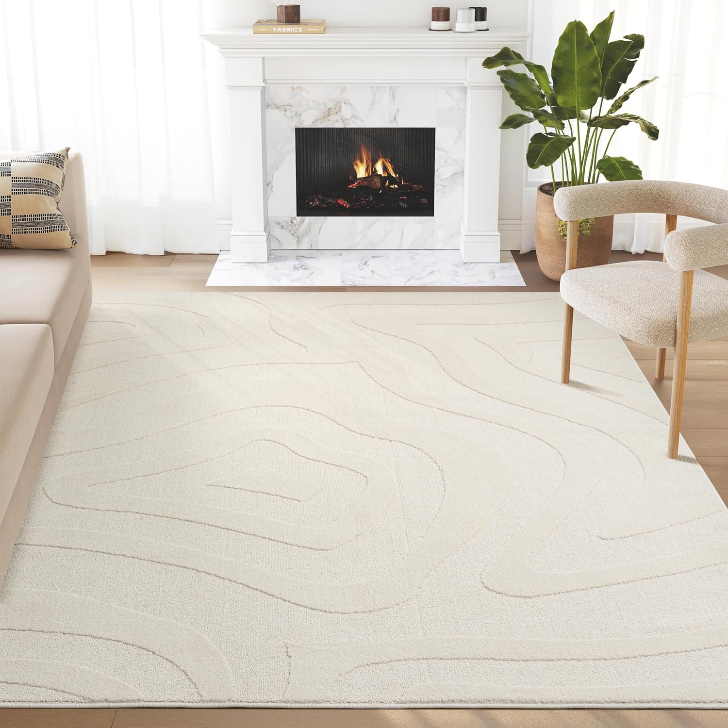 Ivory Geometric 8' x 10' Synthetic Washable Area Rug