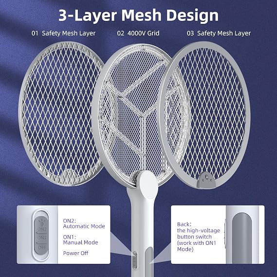 PALONE Electric Fly Swatter 4000V, 2 in 1 Bug Zapper Racket Indoor Outdoor