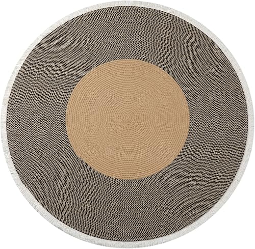 Miniatura 6 de MVSUTA Alfombra redonda de algodón tejida a mano con borlas estilo bohemio, redonda y lavable, para sala de estar, alfombra de área suave, 3 pies