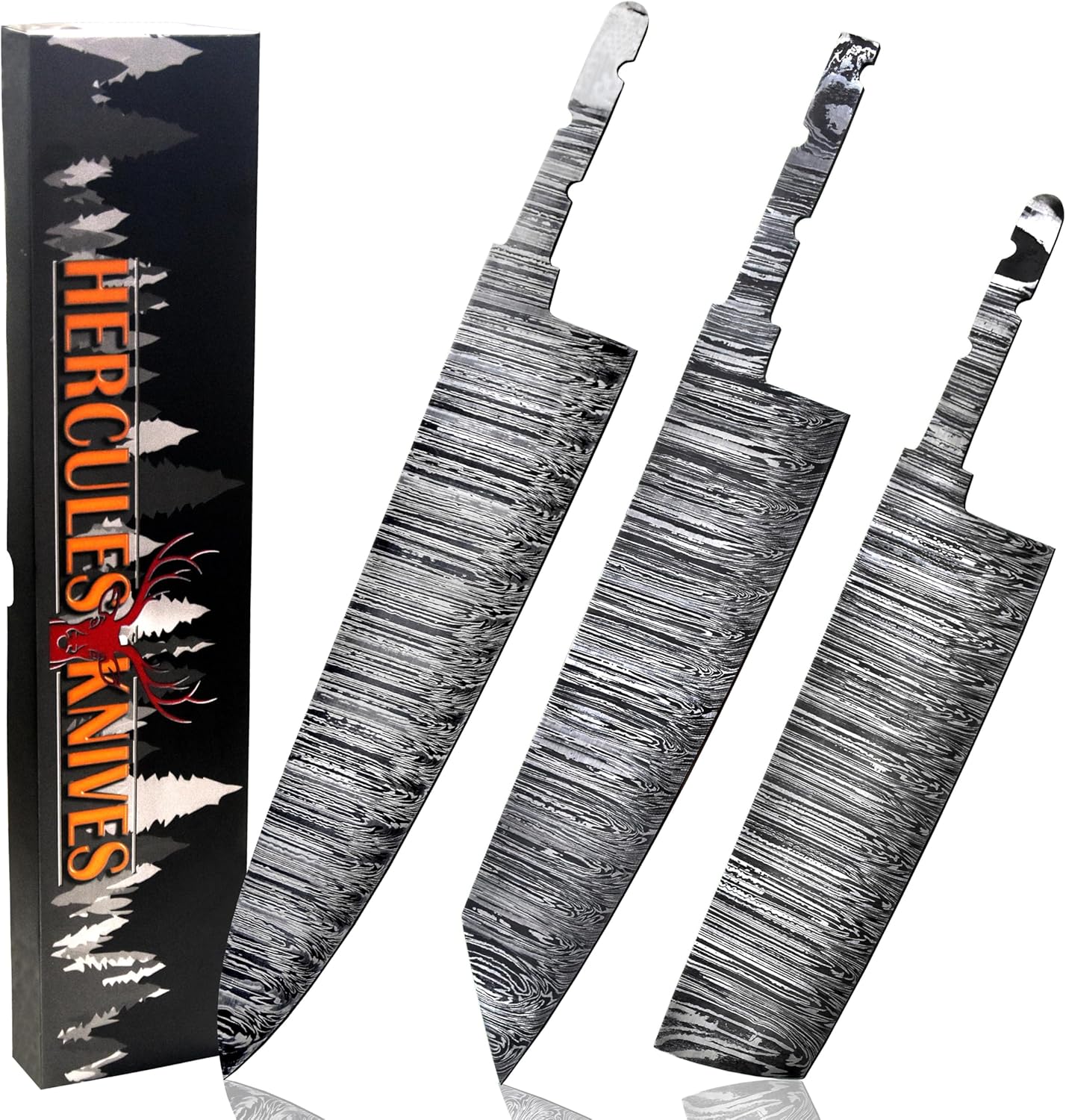 Custom 3Pcs Set Of Chef Knife - Professional Kitchen Knife Hand Forged Damascus Steel Blank Blade Steel Handmade Knife Making Supply Knife Kit