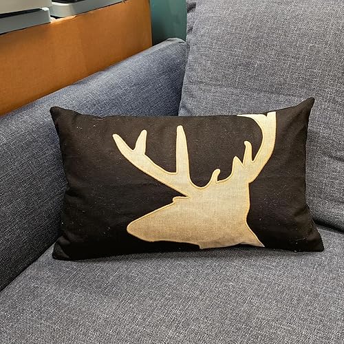 Miniatura 10 de Fundas de almohada lumbares de 12 x 20 pulgadas, con diseño de oso de algodón y lino, fundas de cojín bordadas para sofá, dormitorio (azul)