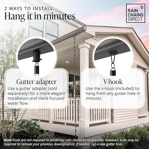Miniatura 5 de Rain Chains Direct - Cadena de lluvia de eslabones de canal - 8.5 pies - Aluminio duradero con recubrimiento en polvo negro - Cadenas de lluvia