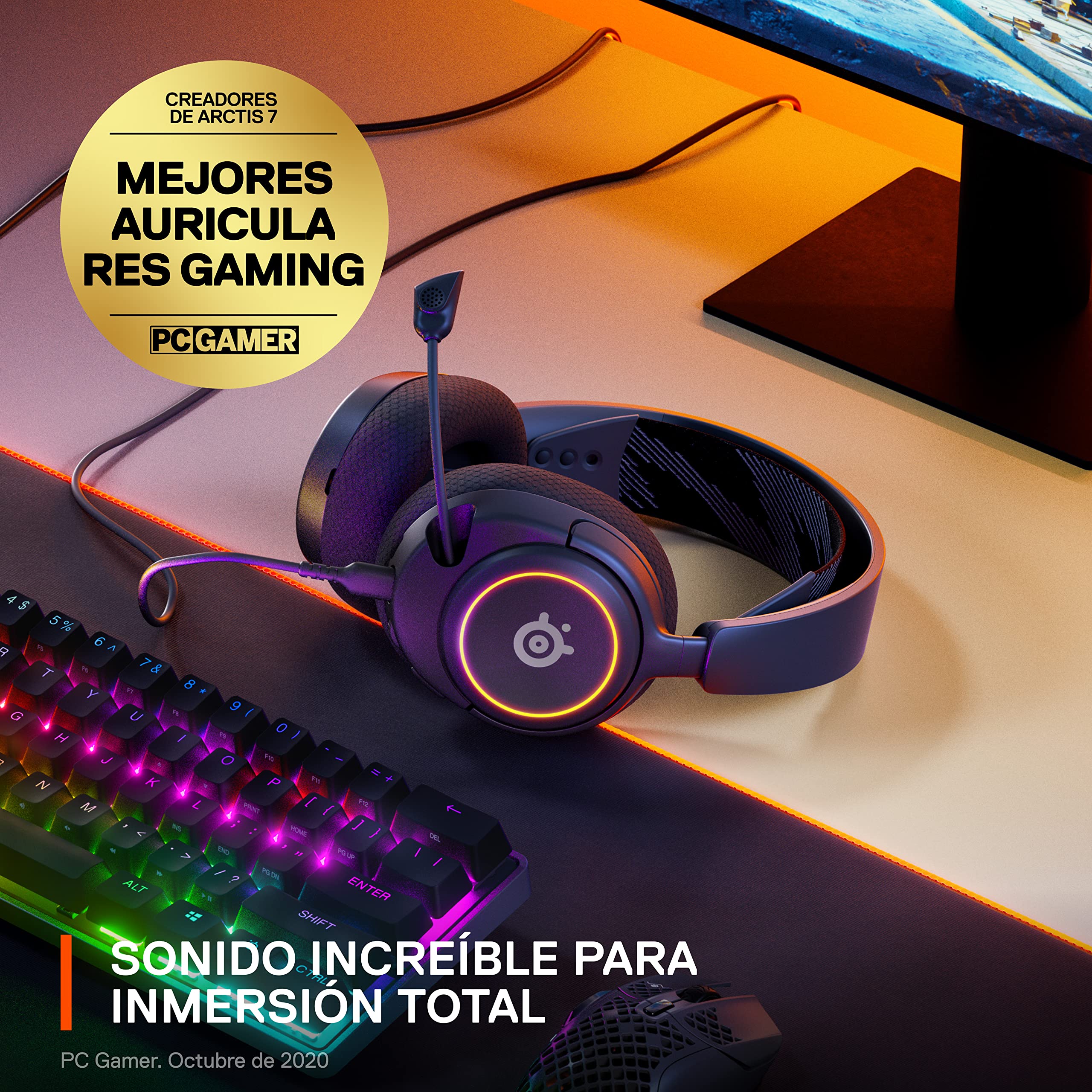 SteelSeries Arctis Nova 3 - Cascos Gaming Con Cable Multisistema - Controladores Hi-Fi - Audio espacial 360° - Luces RGB - Almohadillas de espuma con memoria - Ultraligeros - PC, PS5, PS4, Switch