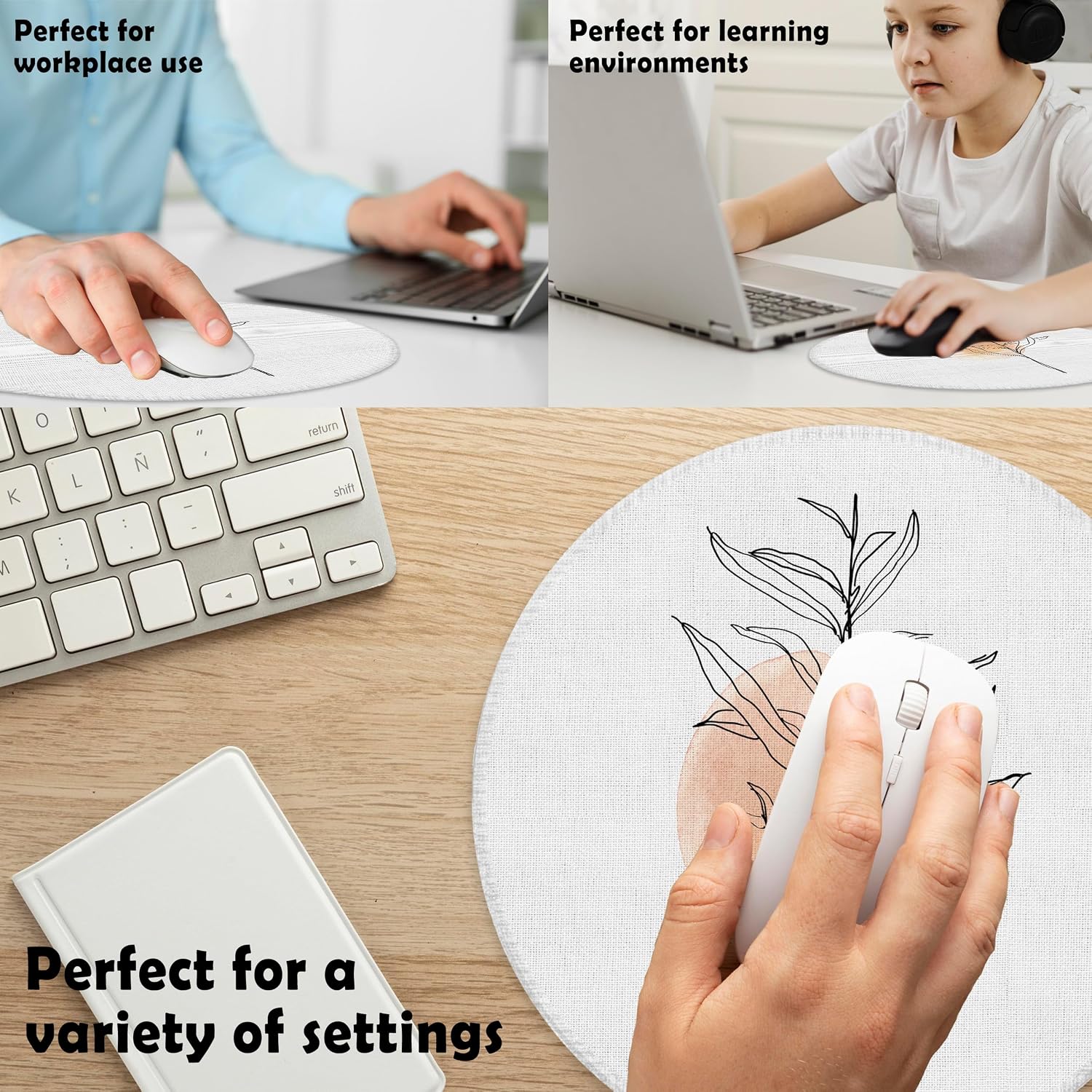 Boho Abstract Botanical Mouse Pad for Desk, Modern Minimalist Linear Plant Leaf Mousepad for Work Wireless Mouse Computers Laptop Desk Accessories, 7.9x7.9 Inch image 4