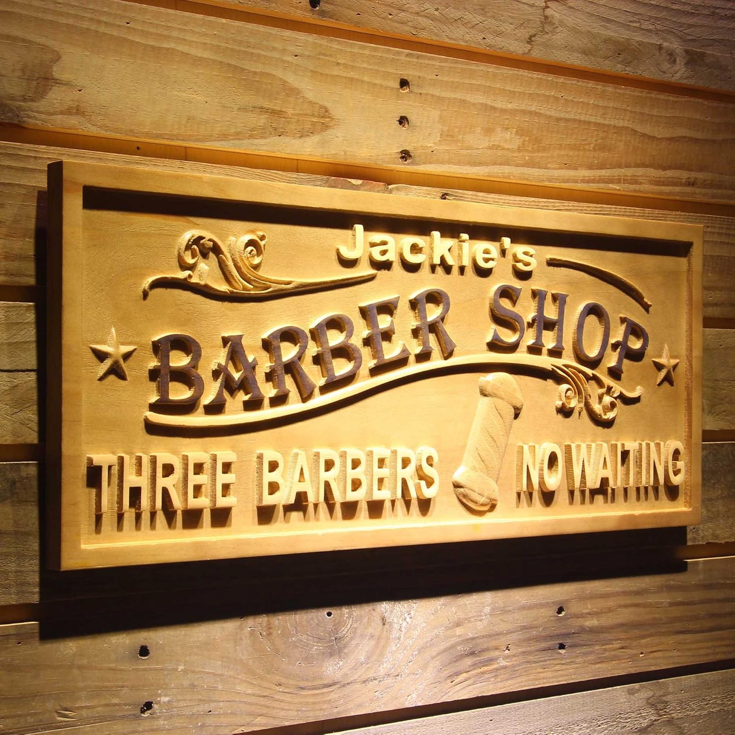 ADVPRO wpa0450 Name Personalized Barber Shop Hair Cut Pole Design Decoration Housewarming Wood Engraved Wooden Sign - Medium 18.25 x 7.25