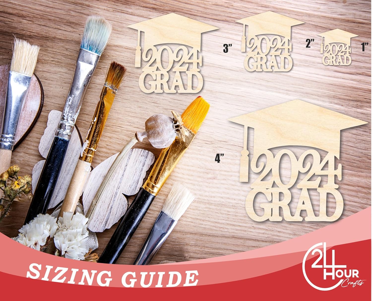 Unfinished 2024 Grad Graduation Cap Shape | DIY Craft Cutout | up to 46" DIY 14" / 3/4"