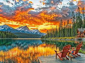Cross & Glory - Dockside Reflections - 1000 Piece Jigsaw Puzzle for Adults | Tranquil Sunset Lake Scene | Challenging Puzzle for Adults | Eco-Friendly Materials for Nature Lovers