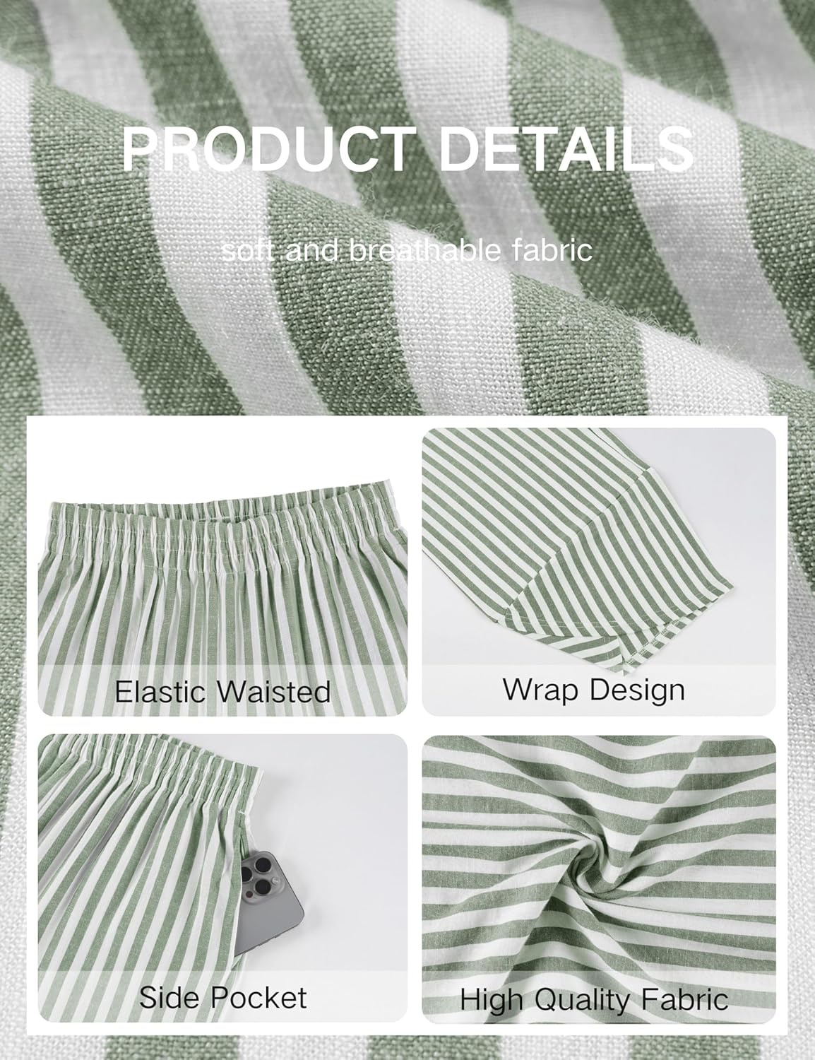 Athlisan Women's Wide Leg Striped Palazzo Pants Summer Elastic Waist Baggy Casual Lounge Trousers with Pockets - Image 5