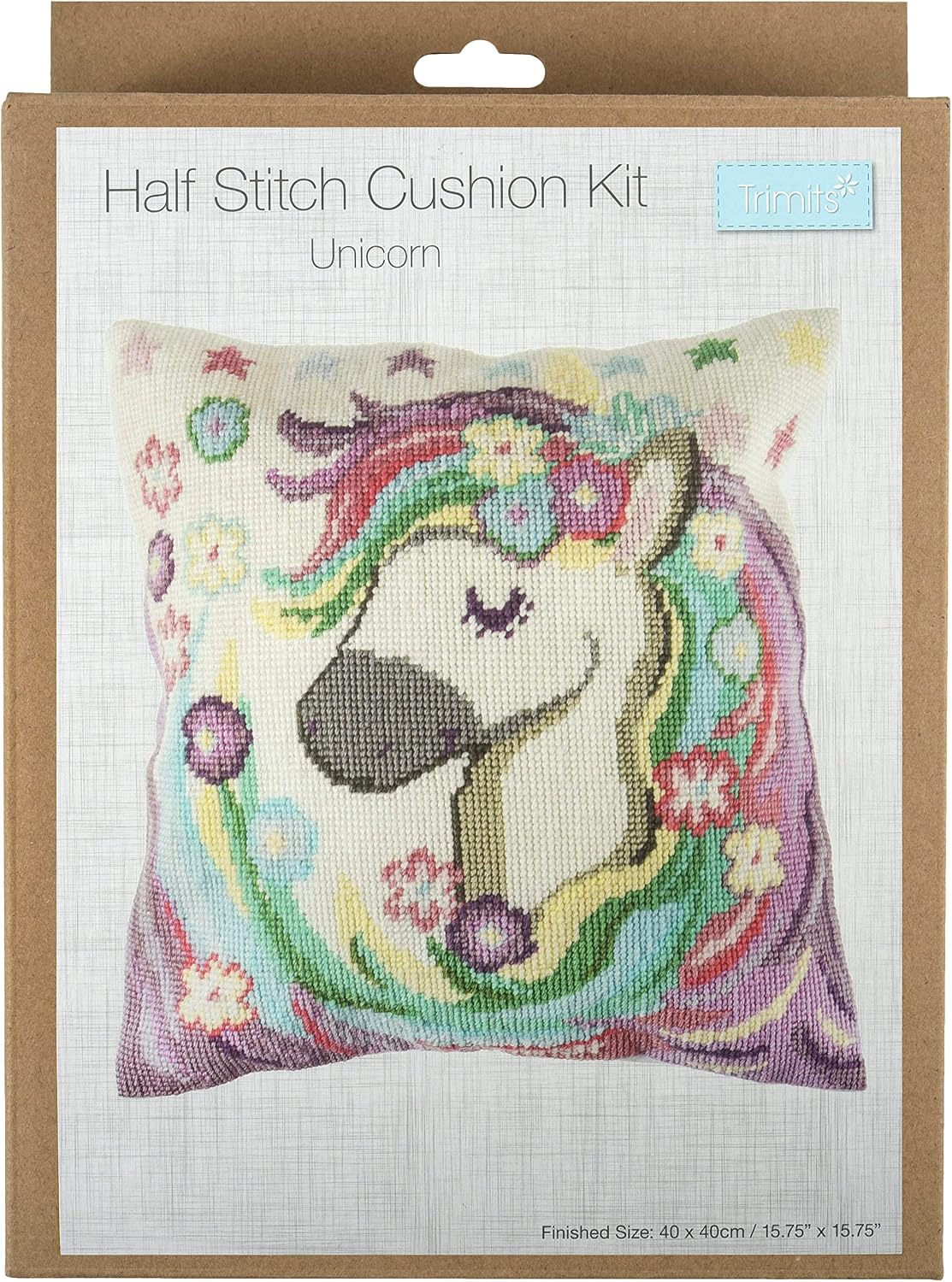 Trimits Half Stitch Cushion Kit, Unicorn, 40 x 40cm (15.75 x 15.75in)
