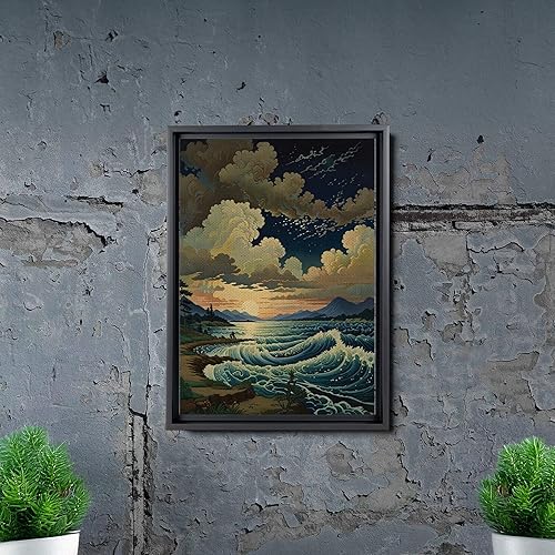 Miniatura 5 de Canvas Print Wall Art Retro Wave Art A Storm Wall Art Print Sea Wave In The Night And Trees Stormy Waves Art Decor Canvas, Print