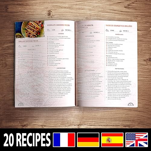 Miniatura 5 de Tortillada - Juego de 2 soportes para tacos de acero inoxidable con bandeja de madera para servir, incluye 2 cuencos de cerámica + libro de recetas