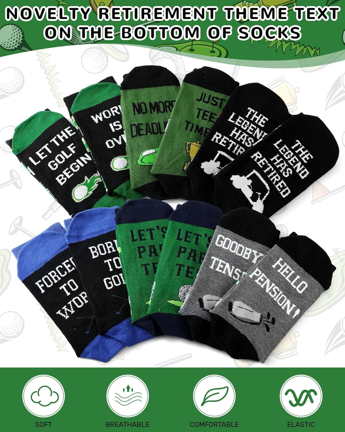 6 Pairs Funny Retirement Gift Novelty Golf Retired Gag Sock Novelty Party Decoration for Men Women Coworker Nurse - Image 4