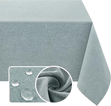 H.VERSAILTEX Linen Textured Tablecloth 60 x 120 Waterproof Decorative Table Cloth Spill-Proof Linen Look Cover for Party Table Extra Soft and Thick Fabric Wrinkle Free, Heather Aqua Gray