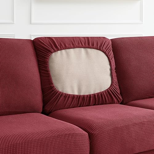 Vista 7 de CHUN YI 7 piezas de fundas para sofá lavables, fundas elásticas para sofá con respaldo y fundas de cojín separadas para sofá de 3 cojines, protector