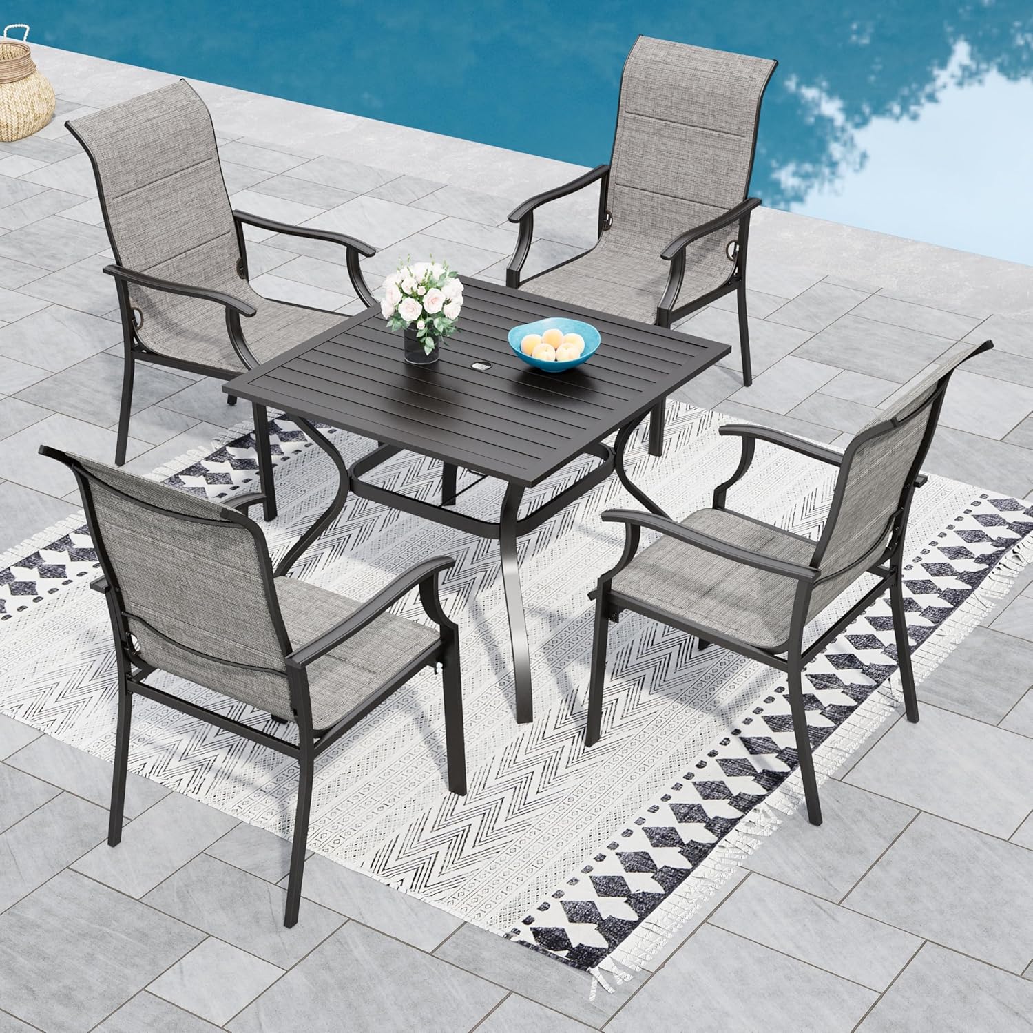 Sophia & William Patio Dining Set Patio Table 37"x 37" and Patio Dining Chairs High Back Quick Dry Textilene Patio Set for 4 Patio Furniture Set Support 350lbs for Outdoor Garden Pool All Weather