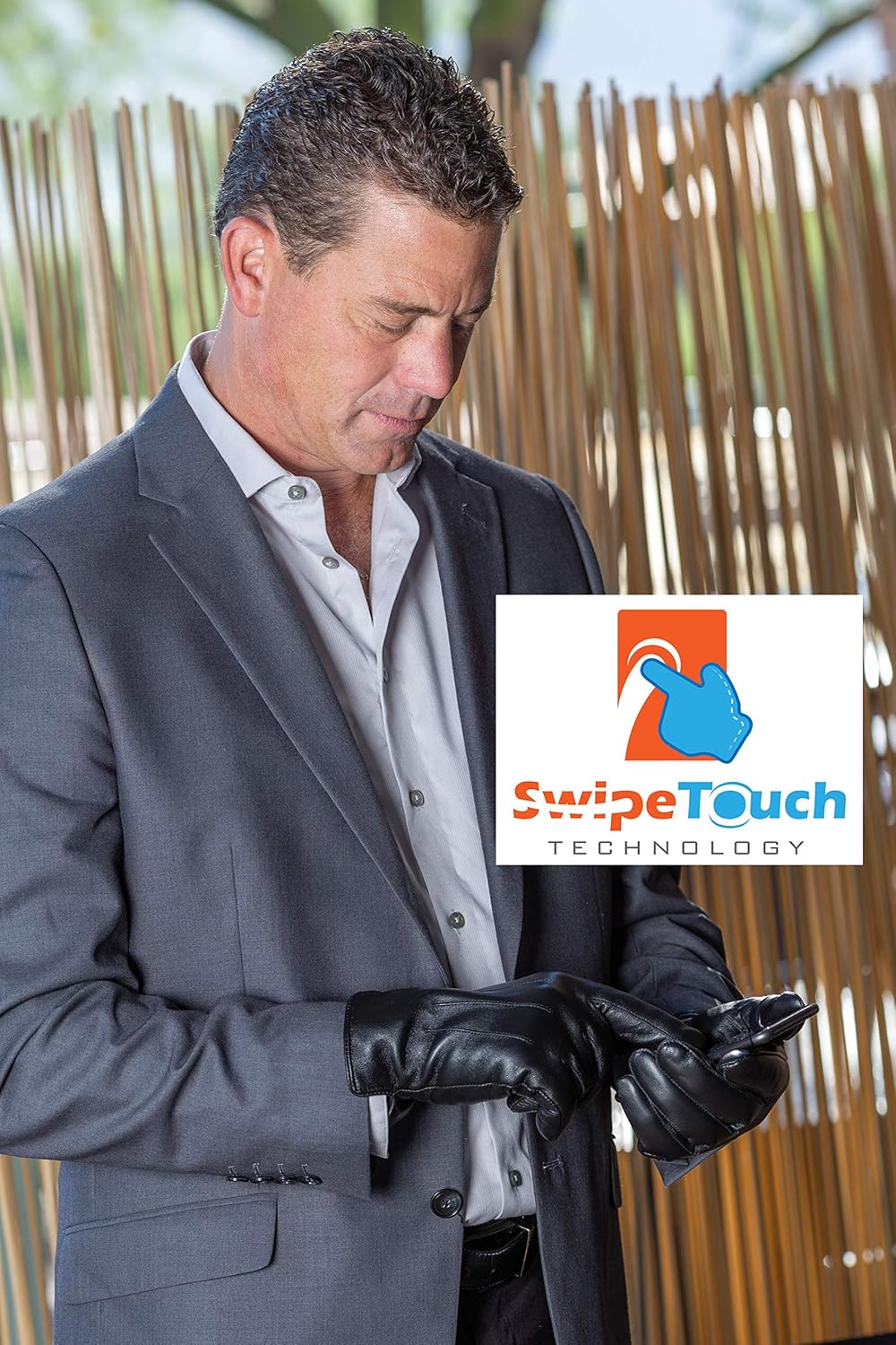 Men's Rabbit Fur Lined Leather Gloves, Touchscreen, Leather Gloves for Men, Gift Box - Image 2