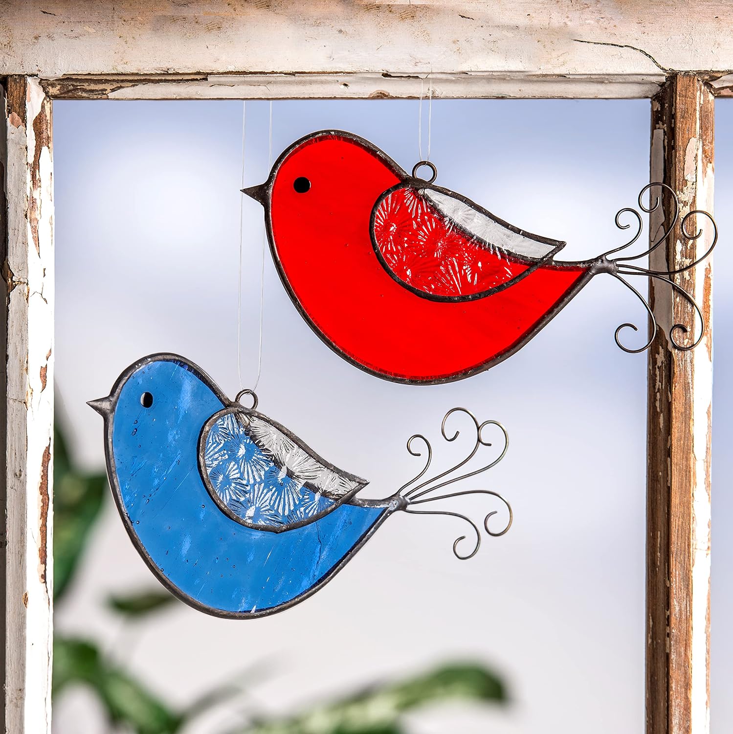 J Devlin Glass Art Blue Bird Ornament Suncatcher | Stained glass, Christmas tree decor, Window hanging, Suction cup, Nylon string