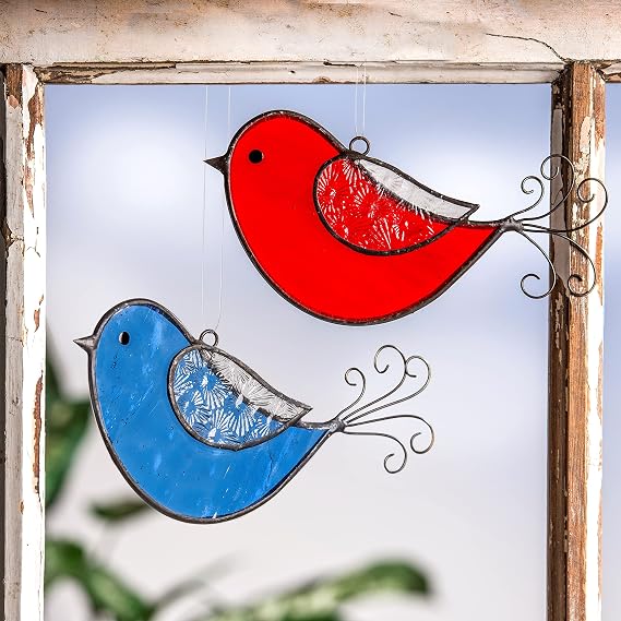 J Devlin Glass Art Blue Bird Ornament Suncatcher | Stained glass, Christmas tree decor, Window hanging, Suction cup, Nylon string