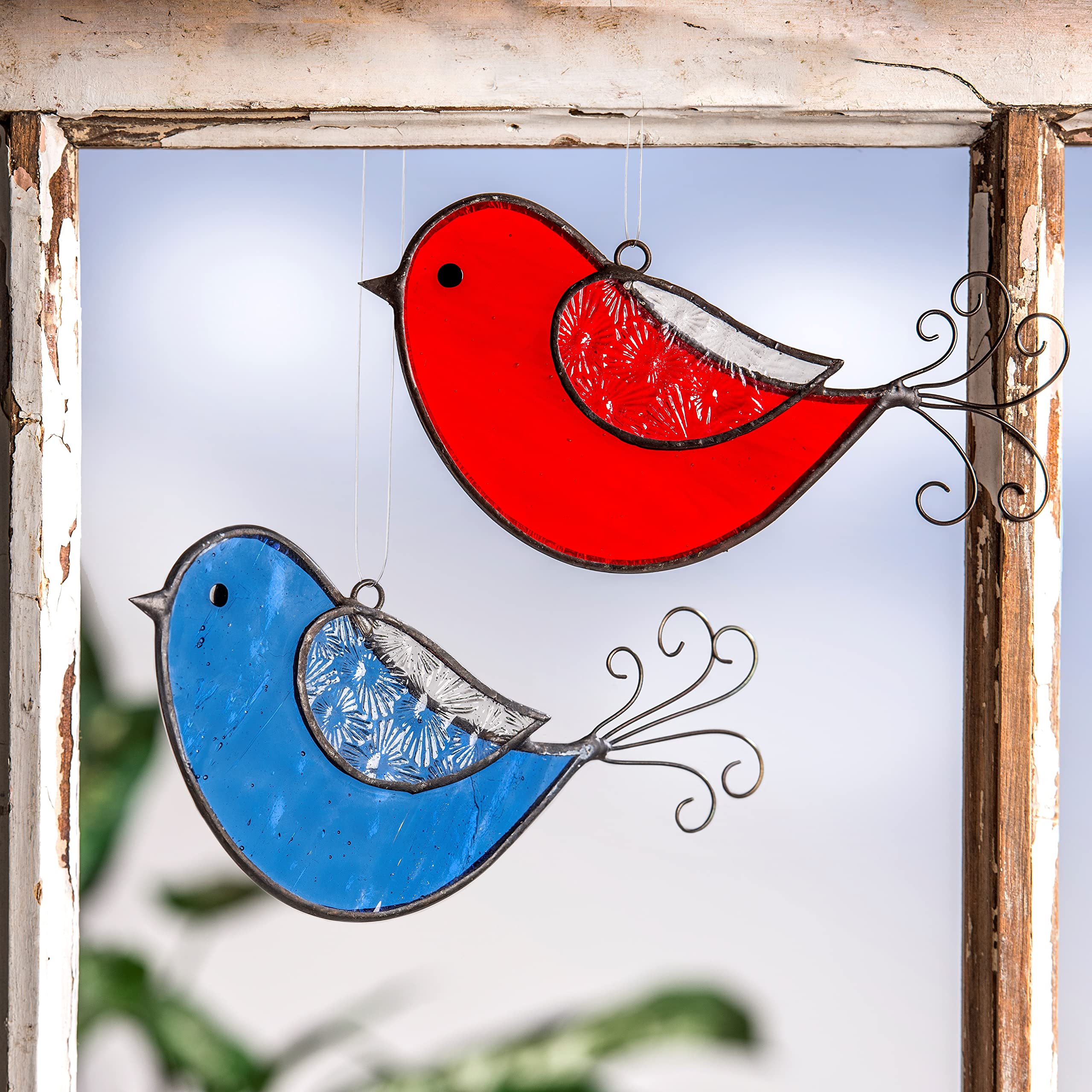 Orn 310-2 Blauer Vogel Sonnenfänger Aus Buntglas – Für Fenster Oder Als Weihnachtsbaumschmuck