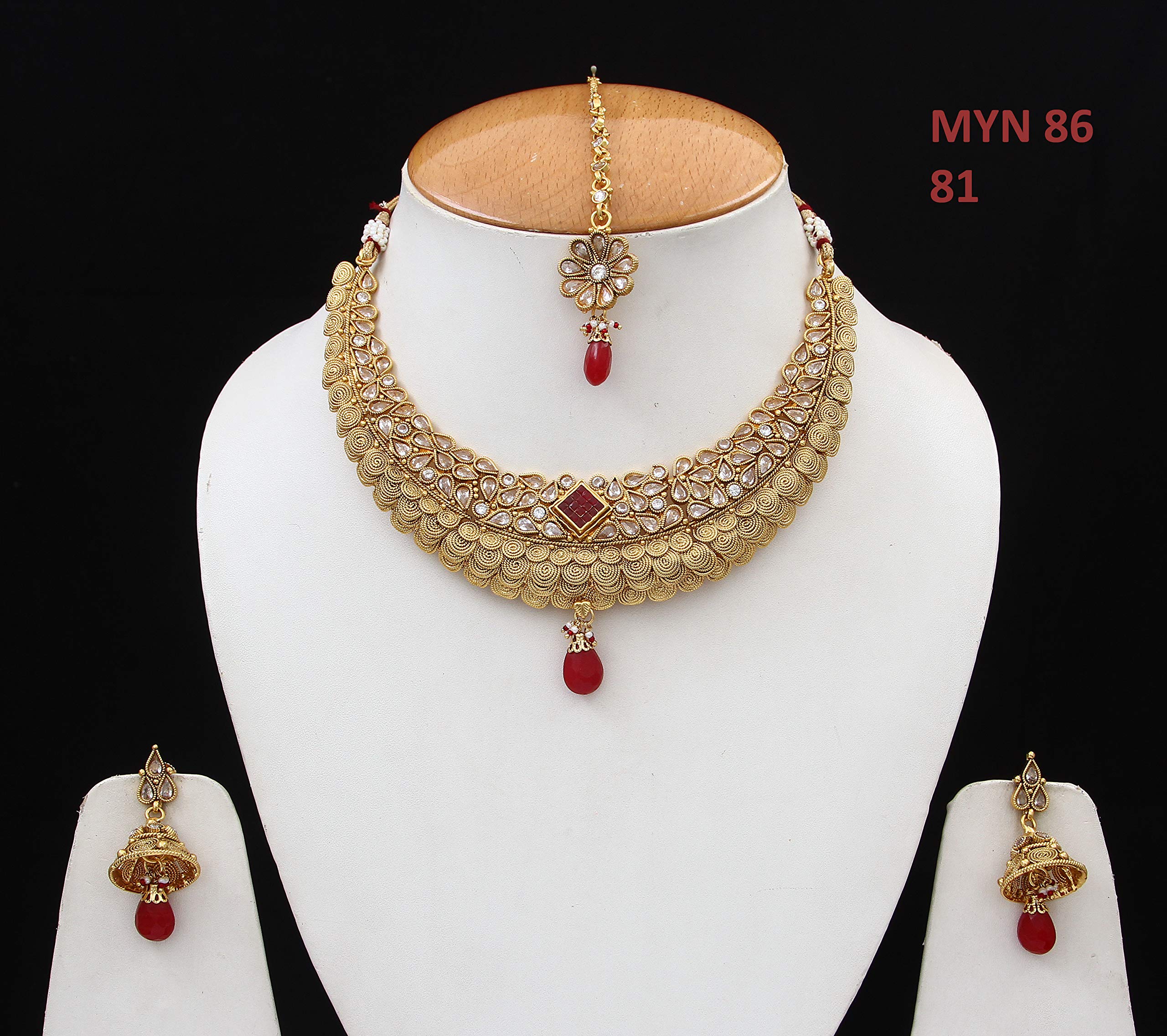 Conjunto de collar de boda sorprendente, chapado en oro, hecho a mano, joyería de diseño moderno para novias y niñas, Piedra preciosa., Rubí, esmeralda, perla,