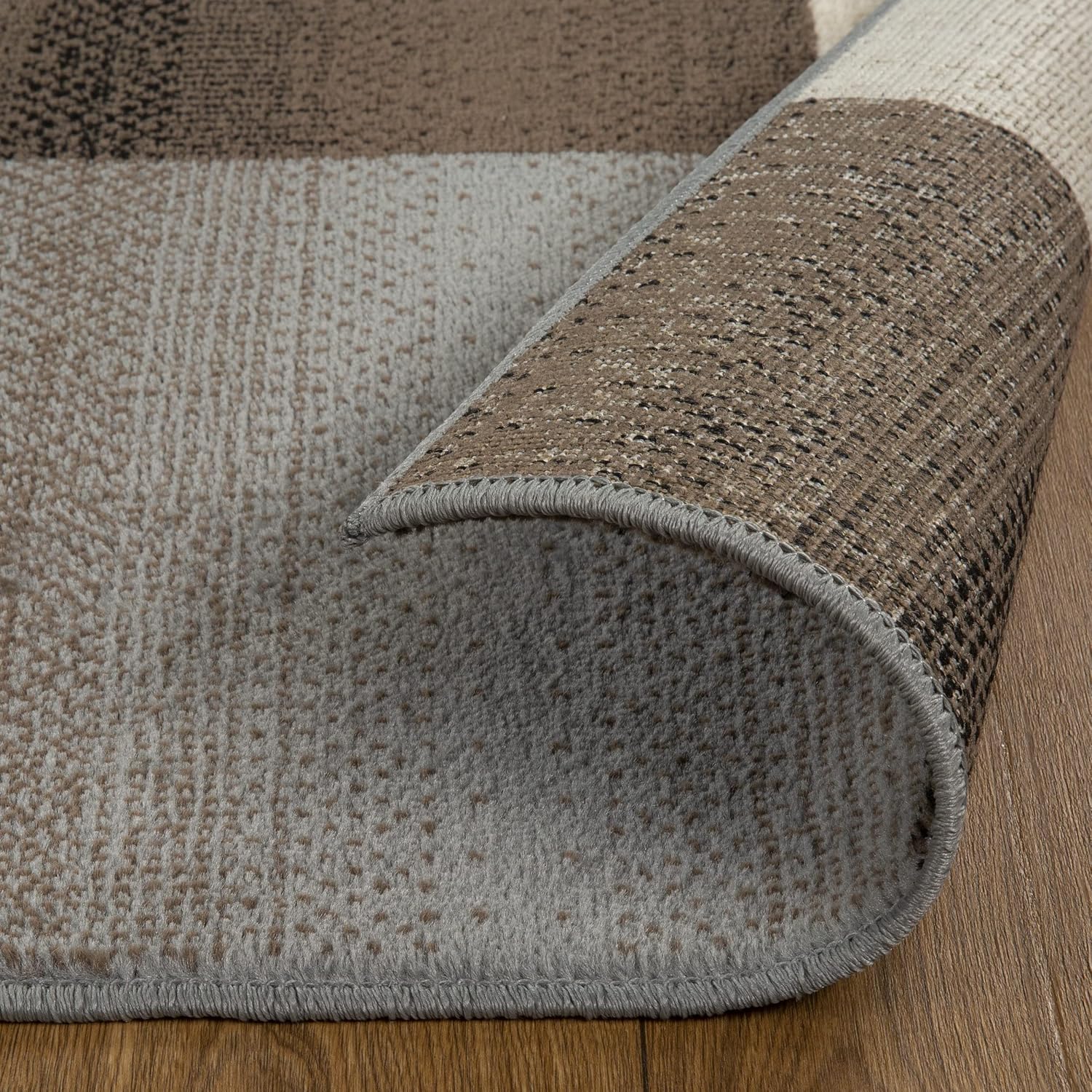 Indoor Large Area Rug, Jute Backing, Home Decor, Perfect for Bedroom, Living Room, Office, Kitchen, Hallway, Floor Cover, Patchwork, Color Block, Plush Indoor Runner Rug, Beige-Blue, 5' x 8'