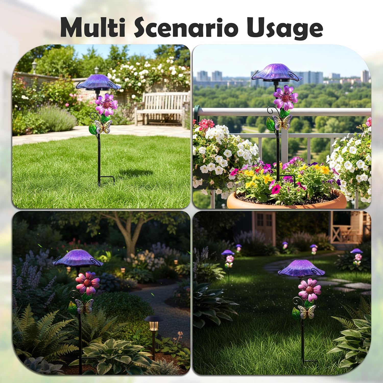 Solar Outdoor Lights Decorative Solar Glass Mushroom Lights Waterproof LED Purple Garden Stake Light for Walkway Pathway Lawn Patio Yard Decorations.