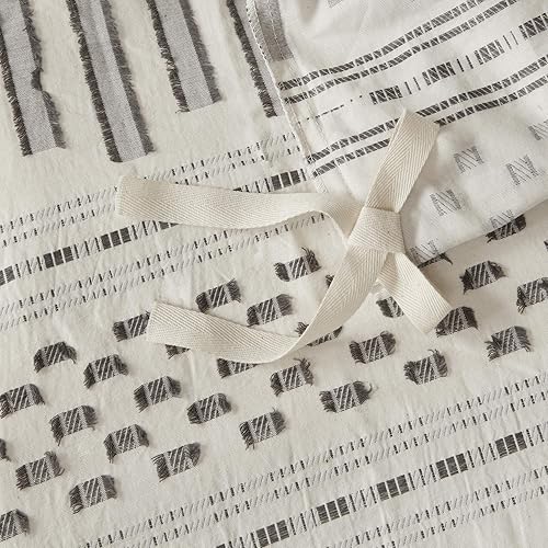 Miniatura 5 de InkIvy Rhea - Juego de funda de edredón de algodón Jacquard color marfilcarbón Cal King King King