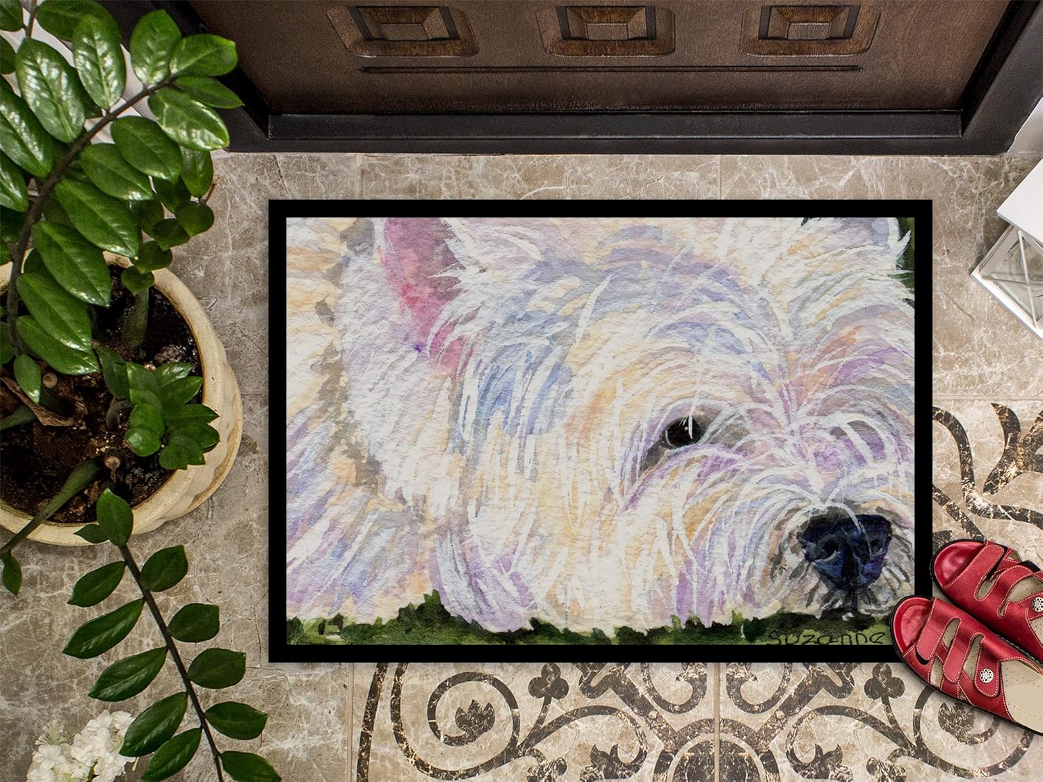 Caroline's Treasures SS8831MAT Westie Doormat 18x27 Front Door Mat Indoor Outdoor Rugs for Entryway, Non Slip Washable Low Pile, 18H X 27W