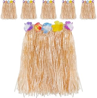 SYOSI Hula Grass Skirt, 6Pcs Faux Leis Flower Hawaiian Elastic Skirt Golden Straw Color for Fancy Dress, Birthdays, Hawaii Party, Beach and Costume Parties