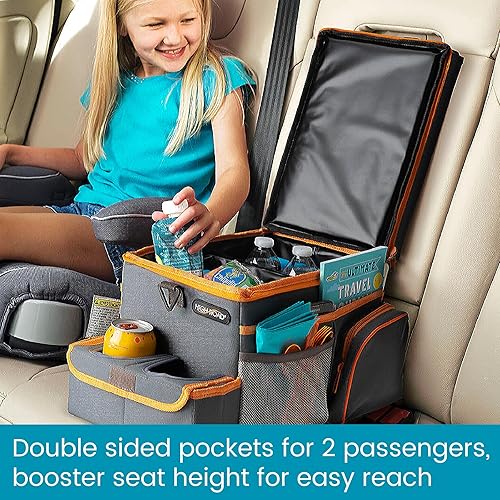 Miniatura 6 de High Road CarHop Organizador de asiento de automóvil para niños y adultos con bandeja portavasos, bolsillos laterales y compartimento refrigerante