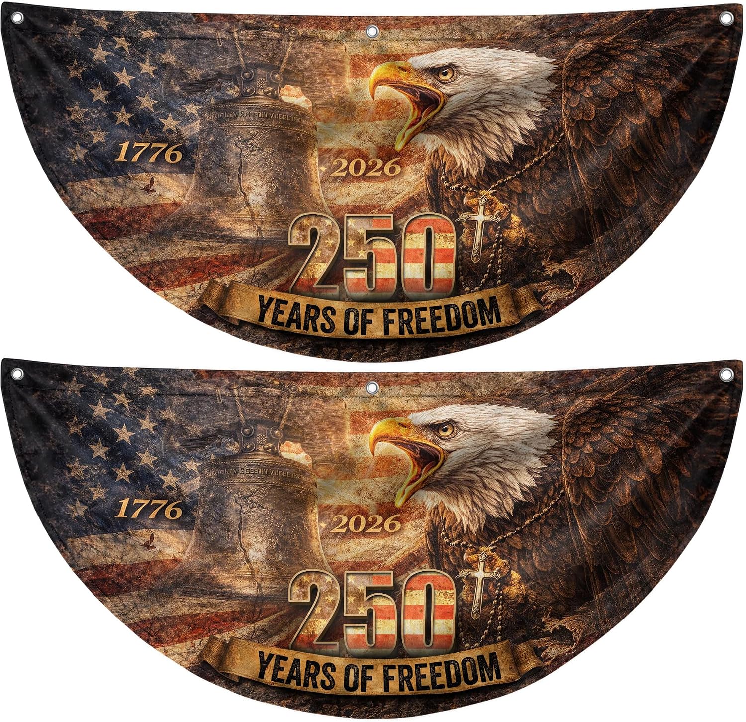 2 PCS 250 Years Of Freedom Flag, 250 Anniversary Usa Banner 1.5x3 Ft, American Flags For Fence, Christian Patriotic American Flag With Cross, Double-sided Printing, 250th Anniversary Usa Commemorative Flags 3