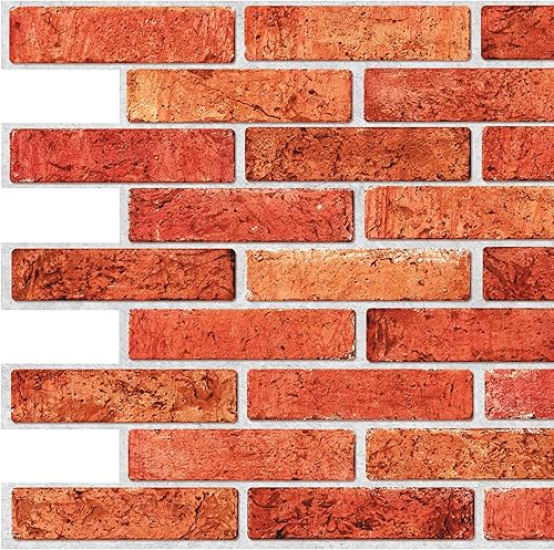 Dundee Deco GRAZPG7132-10 - Panel de pared 3D de PVC de ladrillo sintético rojo, 3.2 pies x 1.6 pies (37.8in x 19.7in), decoración de paneles de