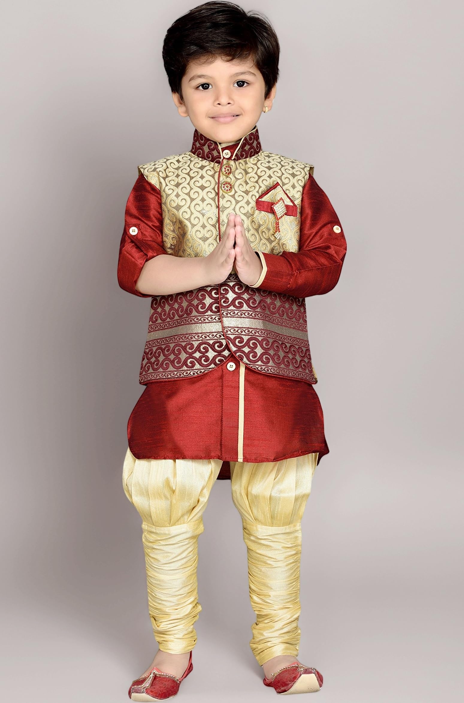 AJ DEZINES Kids Ethnic Wear Kurta Pyjama Waistcoat Set for Boys (636-MAROON-2)