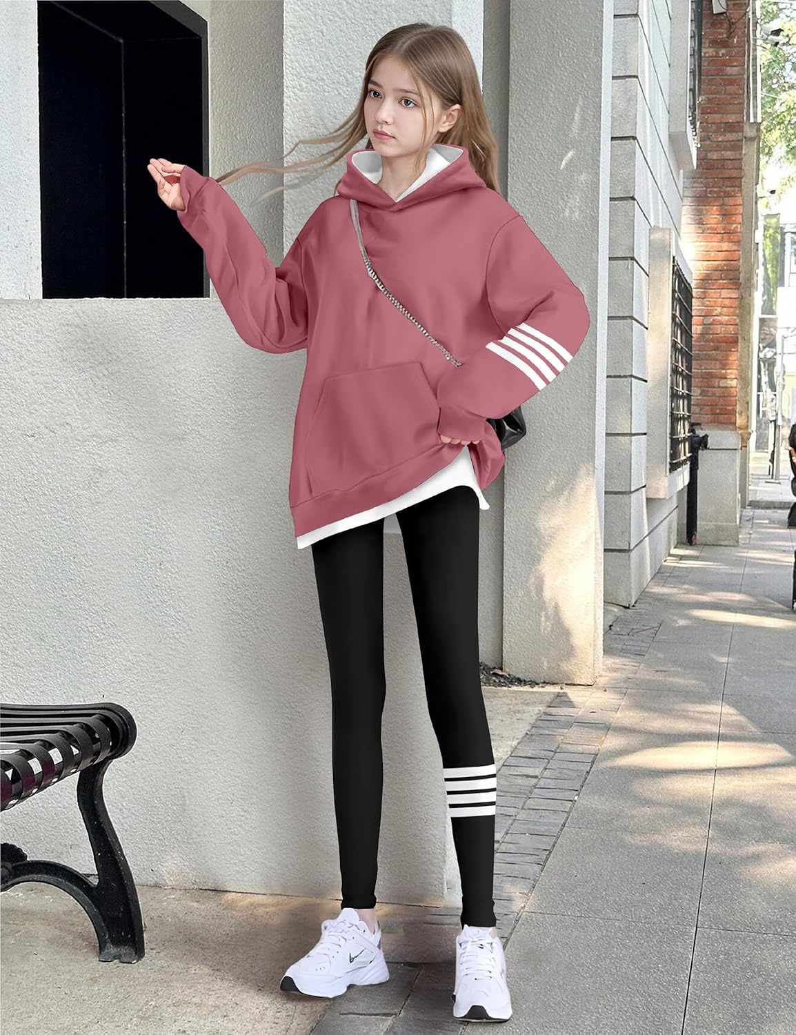 NECIOUS Girls Fall Outfits 2 Piece Fashion Contrast Stripes Hoodie Sweatshirt and Leggings Clothings Sets 6-14Y - Image 3
