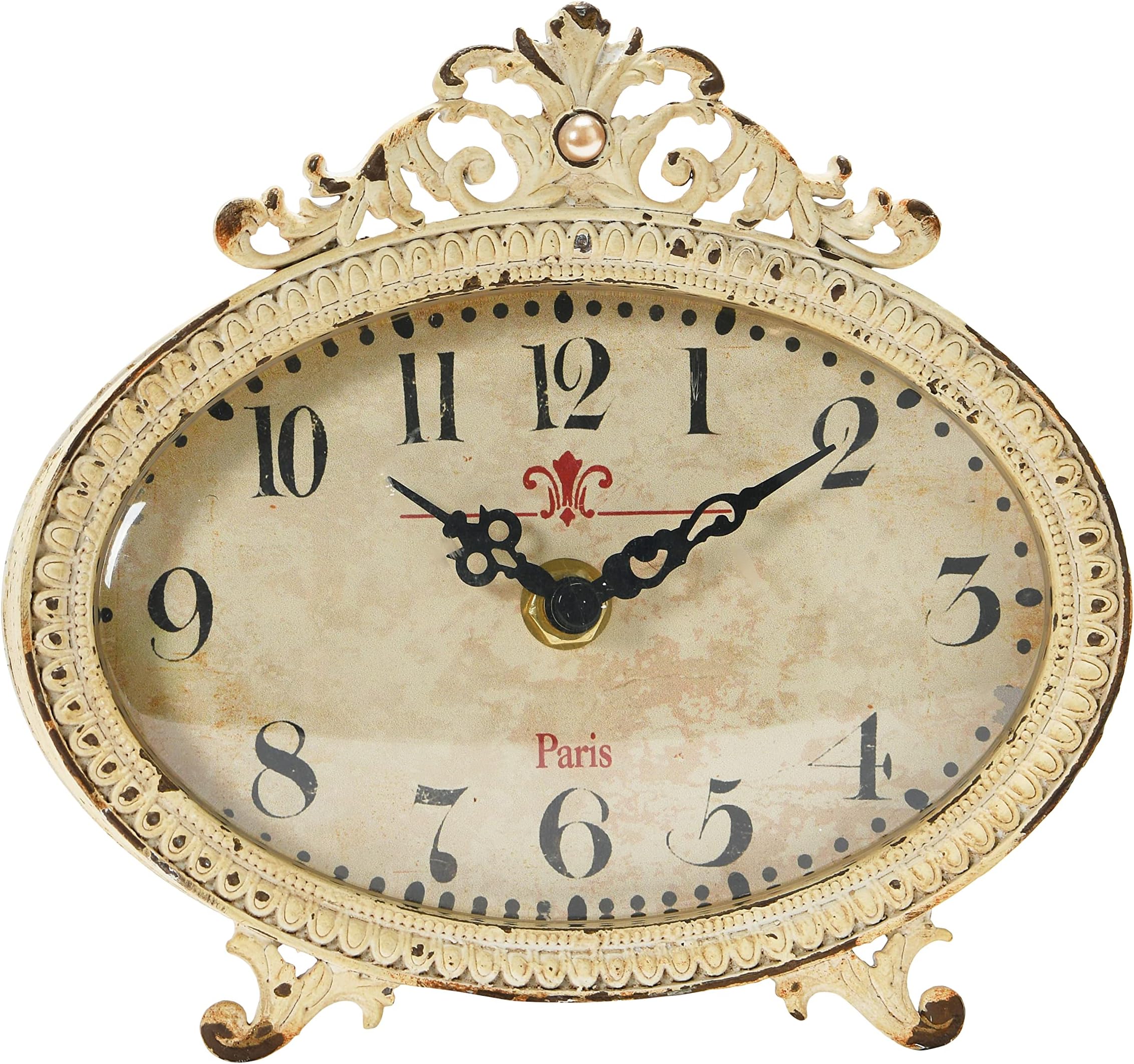 Creative Co-Op Distressed Pewter, Cream Mantel Clock