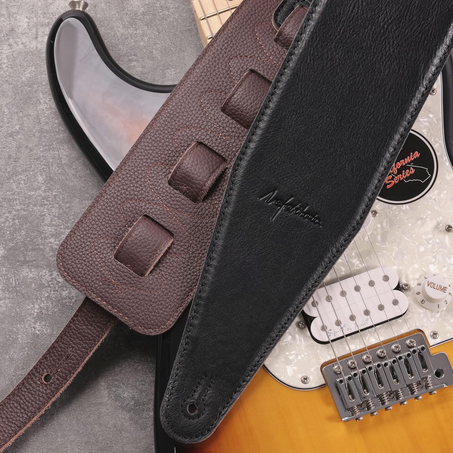 Nefelibata 3.8" Wide Guitar Strap, Full Grain Italian Leather Adjustable Guitar Straps with Foam Padding for Bass, Electric, and Acoustic Guitars