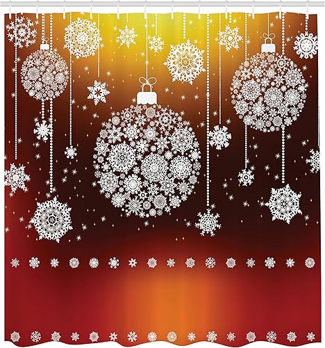 Miniatura 103 de Ambesonne Cortina de ducha de Navidad, estilo retro, palabras de deseos de Navidad con forma de árbol con adornos, juego de decoración de baño de
