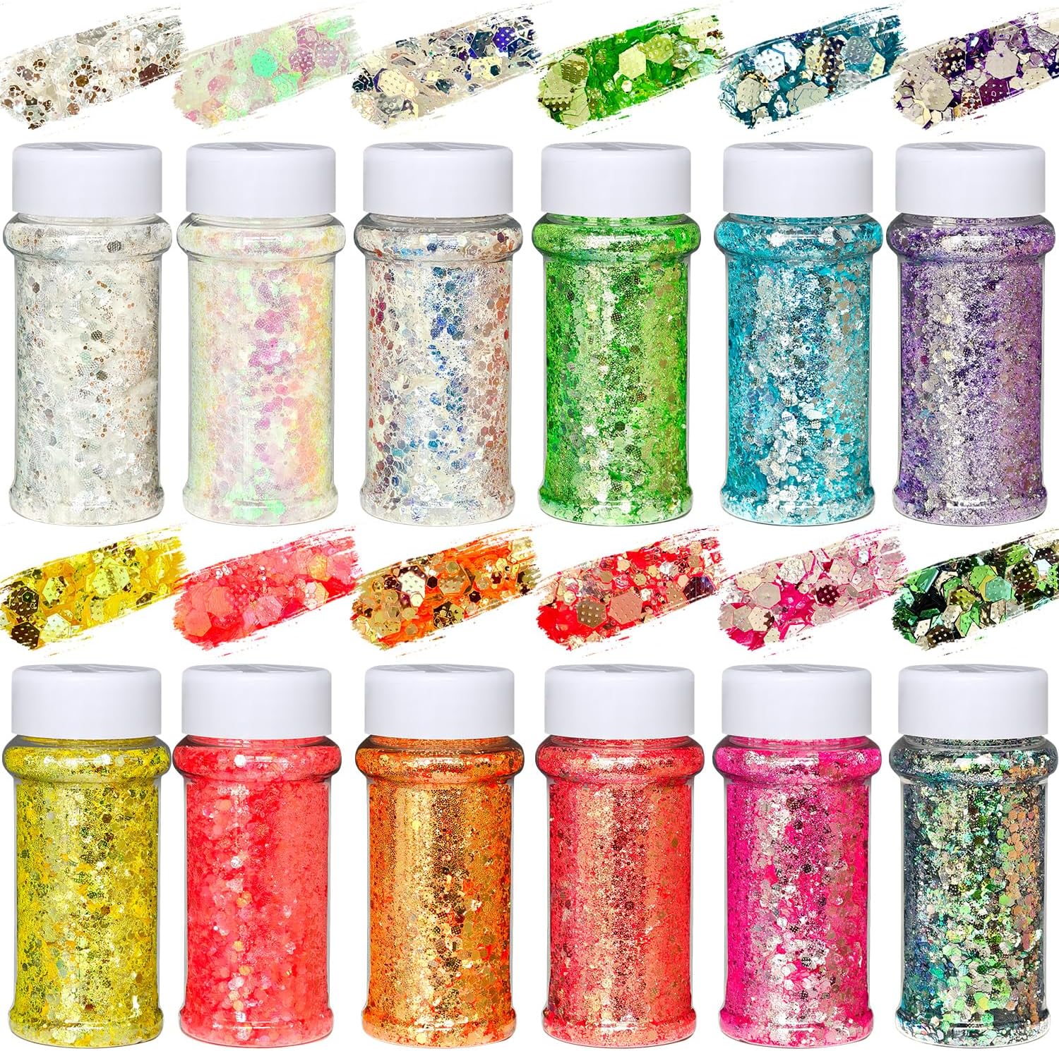 Holographic Chunky Glitter 12 Colors Bulk Craft Glitter Powder Chunky Flakes Iridescent Nail Sequins for Body Face Hair Epoxy Resin Tumbler Painting Festival Decor
