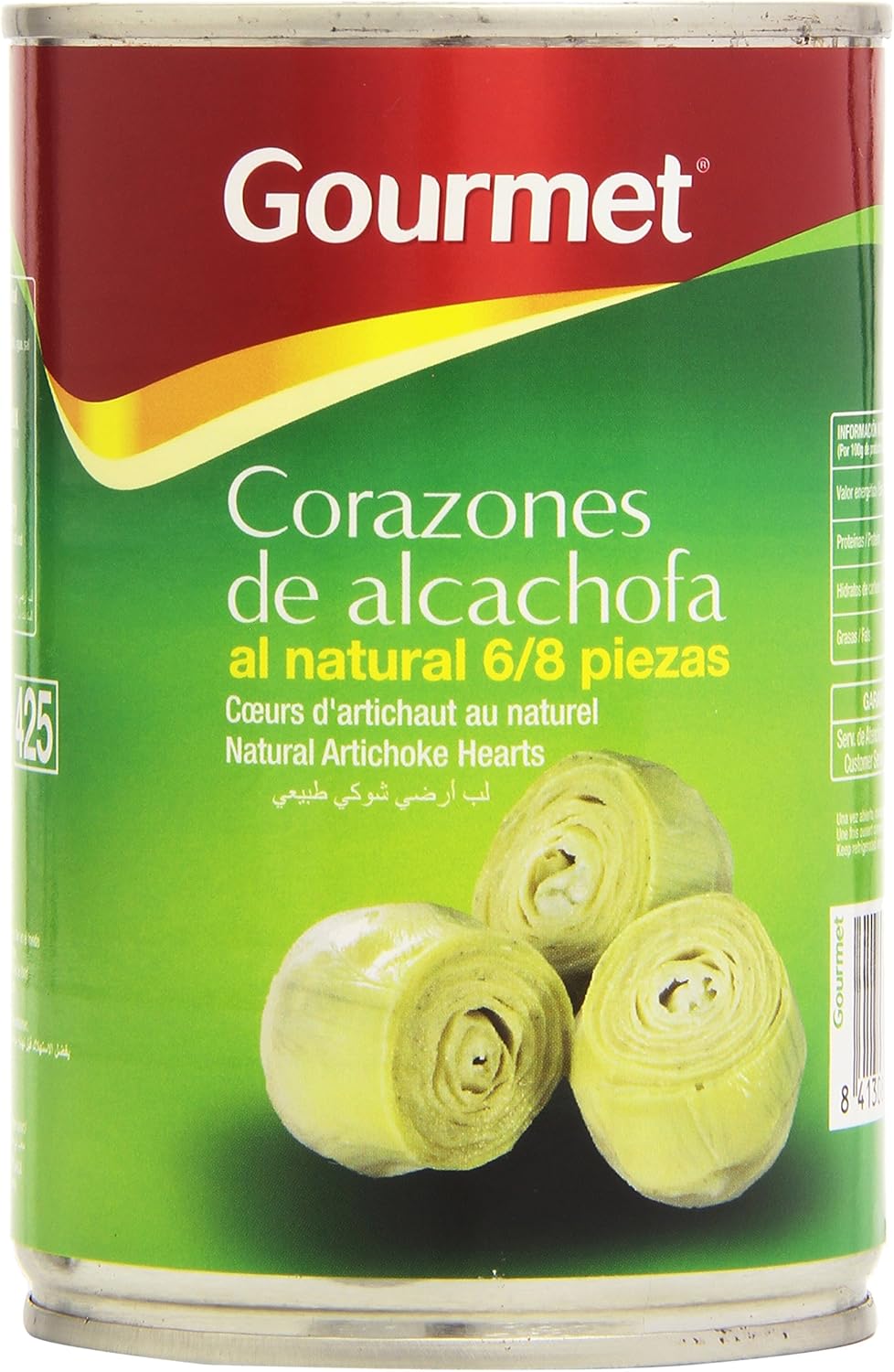 Gourmet Corazones de Alcachofa Al Natural 6/8 Piezas, 240g