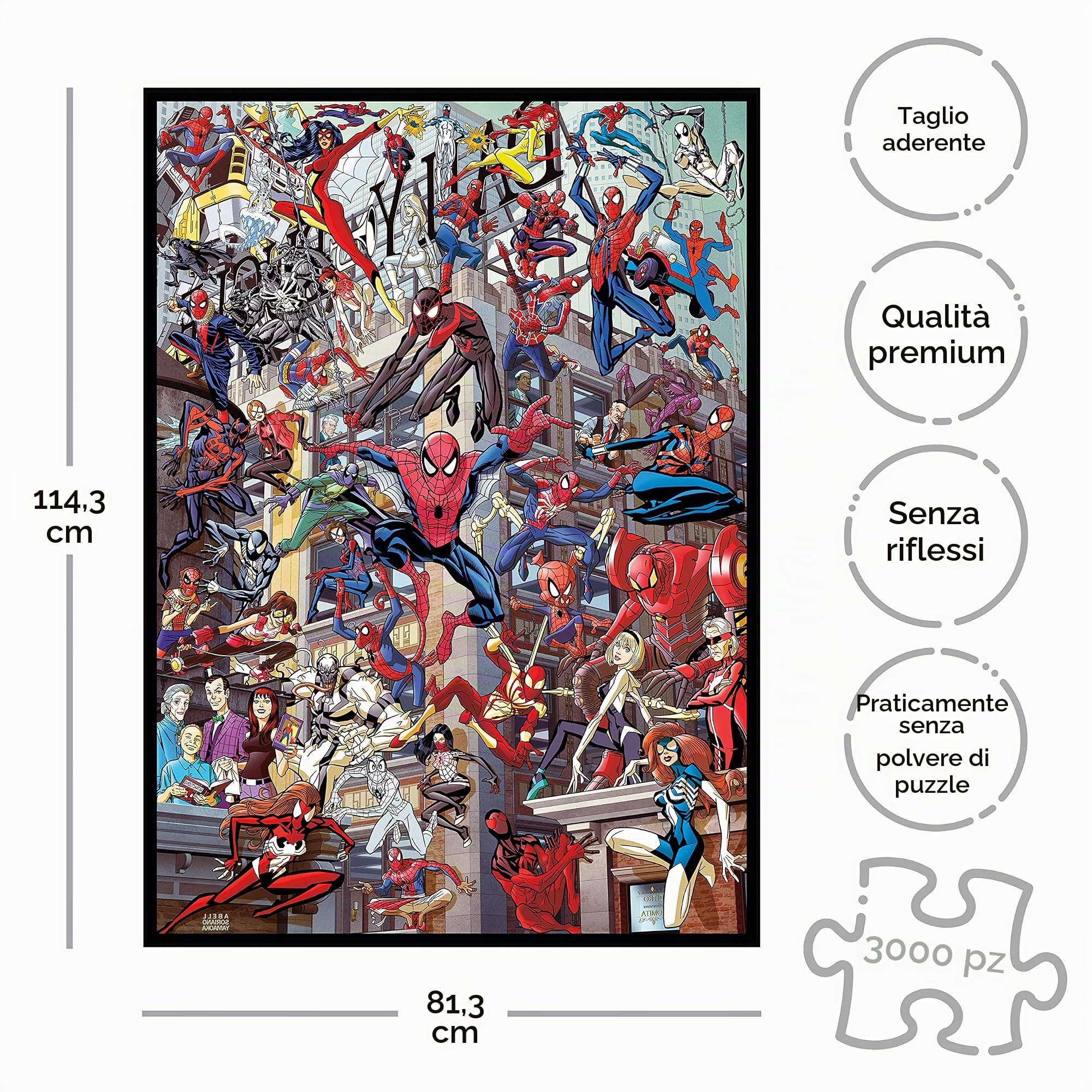 AQUARIUS Puzzle Marvel Spider-Man Heroes (puzzle da 3000 pezzi) - Prodotto e oggetti da collezione con licenza ufficiale Marvel Comics, senza abbagliamento, vestibilità di precisione, 81,3 x 114,4 cm