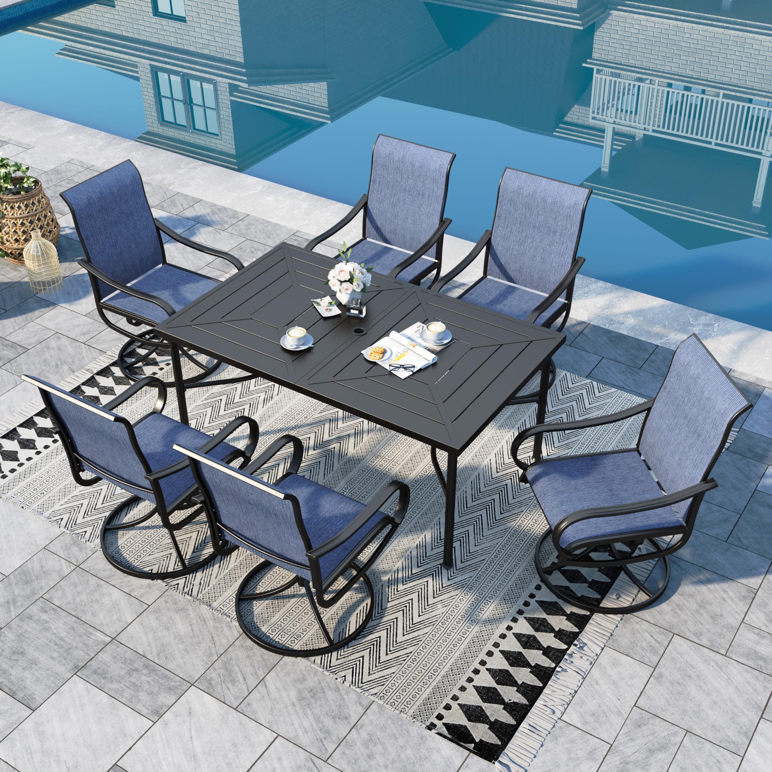Sophia &amp; William Patio Dining Set for 6 w/Swivel Textilene Chairs, Blue