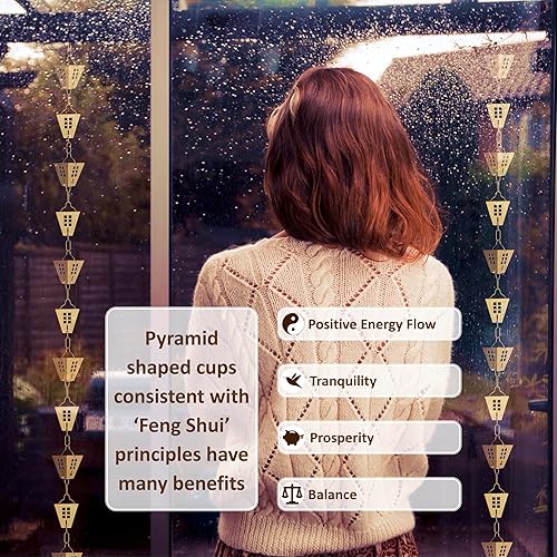 Miniatura 6 de Whispering Winds Cadena de lluvia con adaptador  9 pies resistente a la intemperie y ajustable cadena de lluvia de metal de 12 tazas para canalones,